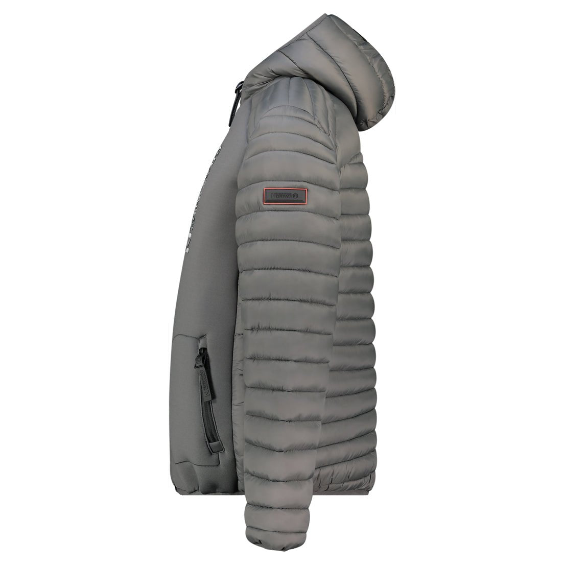 Geographical Norway Briwood Homme - Blouson avec Capuche - Bi - Matière, Poches Latérales, Badge sur Manche et Impression Frontale Gris Fonce - Geographical Norway - S Gris fonce