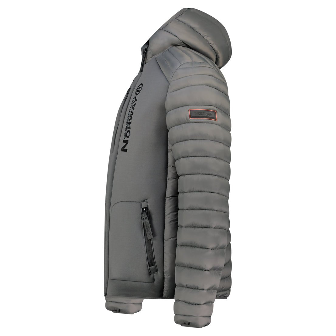 Geographical Norway Briwood Homme - Blouson avec Capuche - Bi - Matière, Poches Latérales, Badge sur Manche et Impression Frontale Gris Fonce - Geographical Norway - S Gris fonce