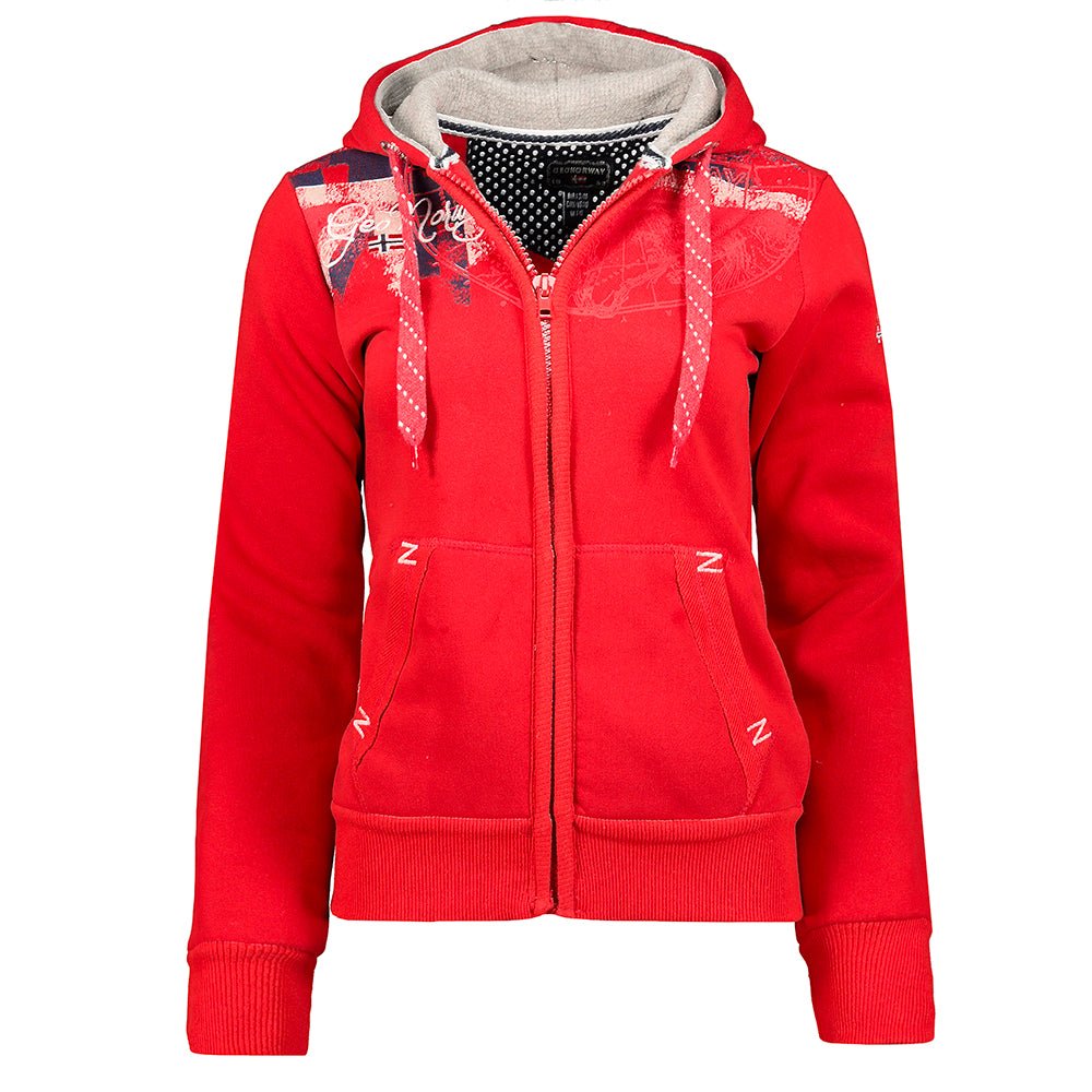 Geographical Norway Gasmine Femme - Sweat avec Capuche, Ouverture zippée et Poches kangourou sur le Devant, Rouge - Geographical Norway - S Rouge