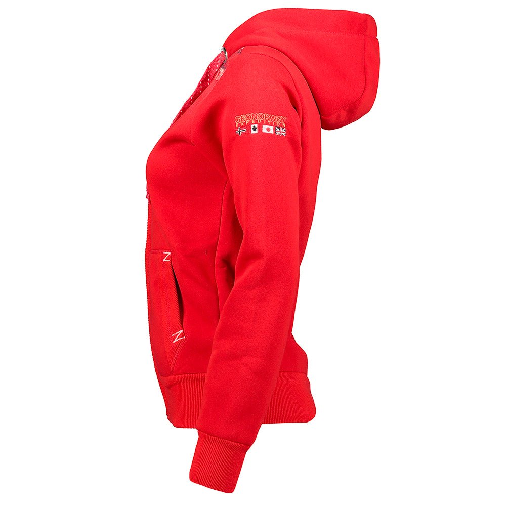 Geographical Norway Gasmine Femme - Sweat avec Capuche, Ouverture zippée et Poches kangourou sur le Devant, Rouge - Geographical Norway - S Rouge