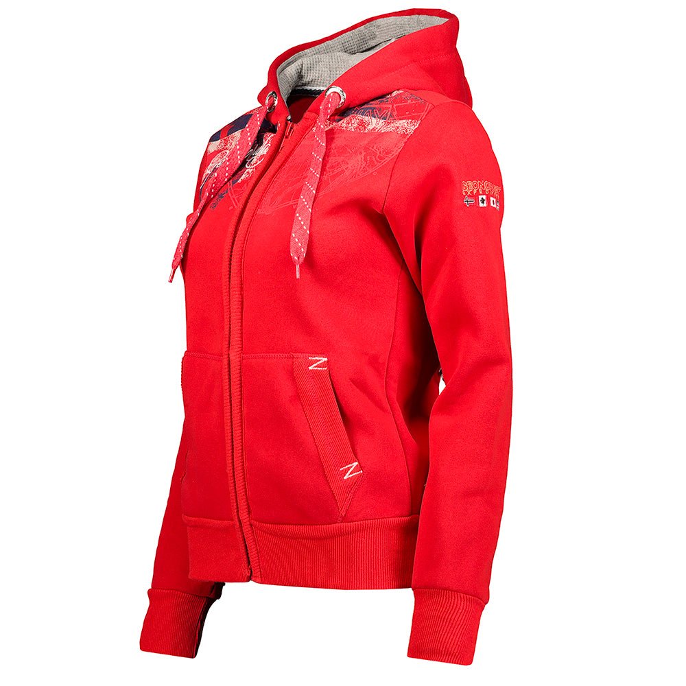 Geographical Norway Gasmine Femme - Sweat avec Capuche, Ouverture zippée et Poches kangourou sur le Devant, Rouge - Geographical Norway - S Rouge