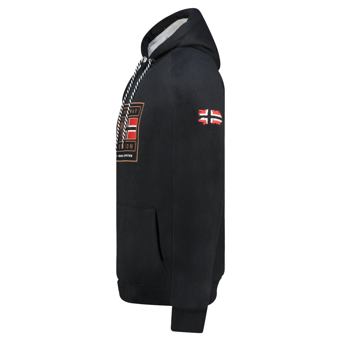 Geographical Norway Gofoten - Sweat Homme à Capuche avec Drapeau et Poche Kangourou Noir - Geographical Norway - S Noir