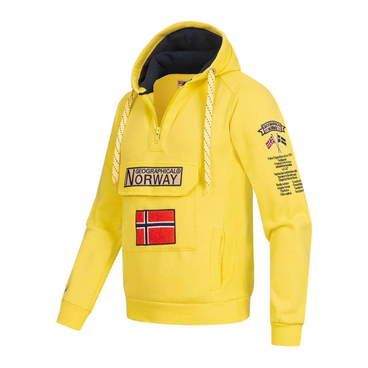 Geographical Norway Gymclass Homme - Sweat à Capuche Jaune Fluo - Geographical Norway - S Jaune Fluo