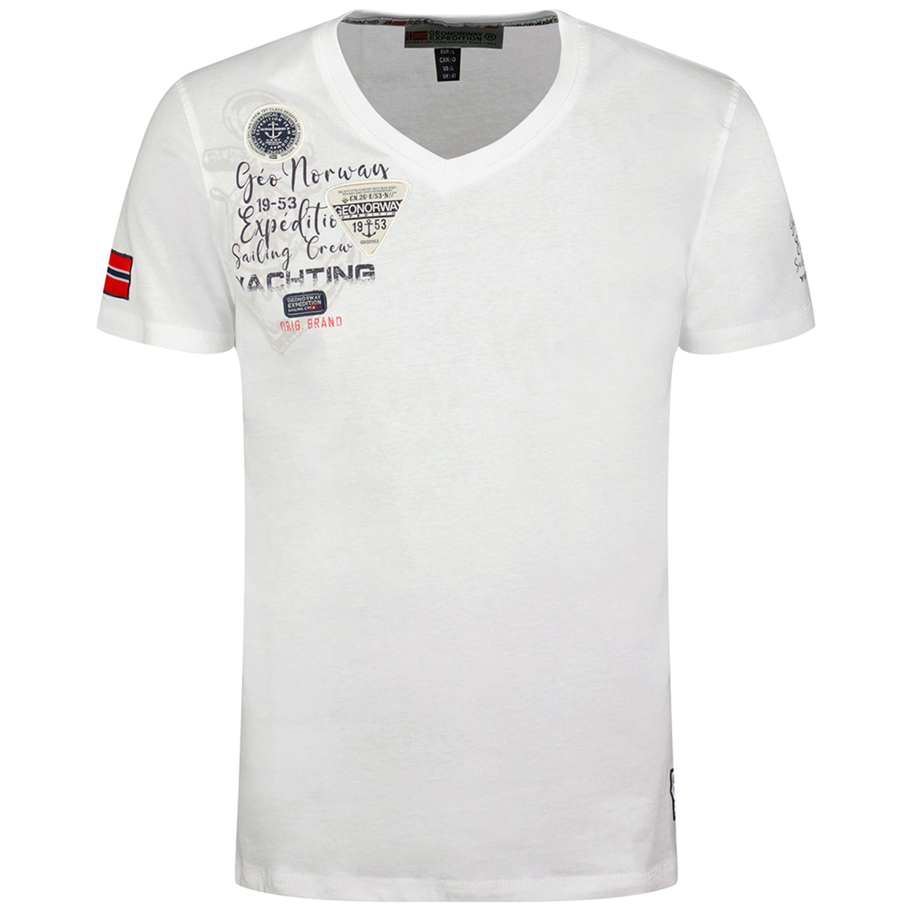 Geographical Norway Jademora Homme - T-shirt col V à manches courtes Blanc - Geographical Norway - M Blanc