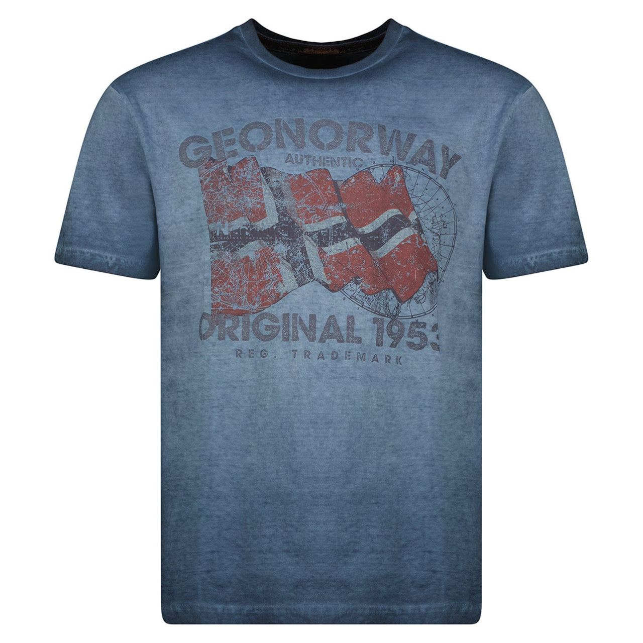 Geographical Norway Japoral Homme - T-shirt manches courtes et col rond Marine - Geographical Norway - S Marine