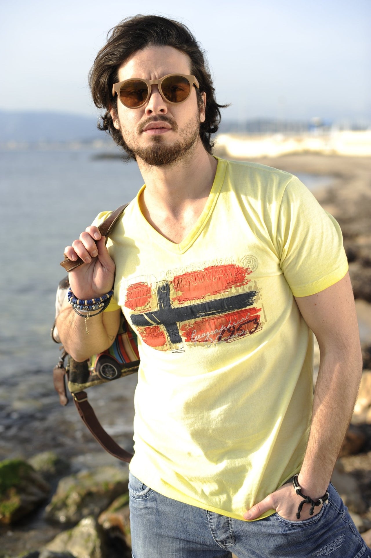 Geographical Norway Joasis Homme - T-shirt à col V Marine Marine - Geographical Norway - S Marine