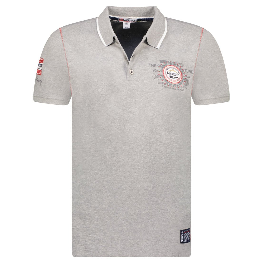 Geographical Norway KILSVIK Homme - Polo à Manches Courtes, Col Boutonné, Impressions sur la Poitrine Gris clair - Geographical Norway - S Gris clair