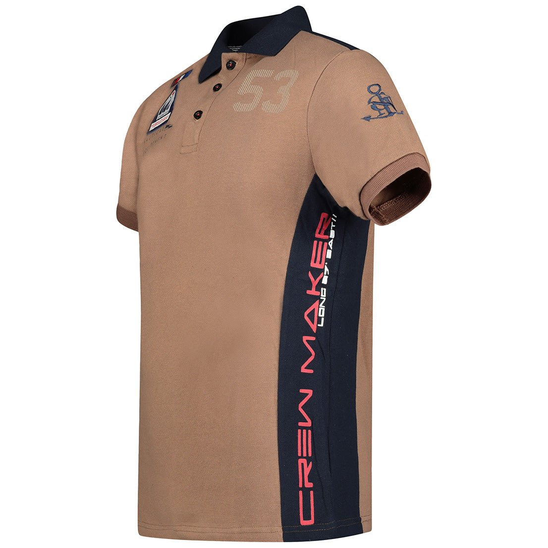 Geographical Norway Kupcorn Homme - Polo Manches Courtes, Impressions et Badge Brodé Taupe - Geographical Norway - S Taupe