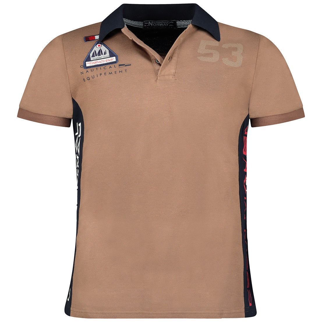 Geographical Norway Kupcorn Homme - Polo Manches Courtes, Impressions et Badge Brodé Taupe - Geographical Norway - S Taupe