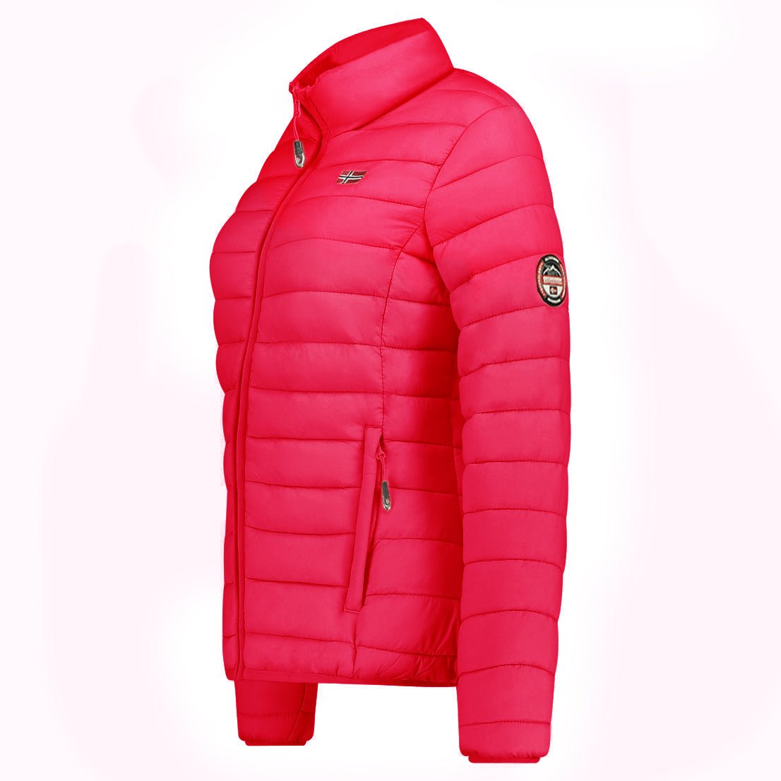 Geographical Norway ATIKA Femme - Steppjacke mit Taschen, Armabzeichen und Flagge auf der Brust Fuchsia - Geographical Norway - S Fuschia