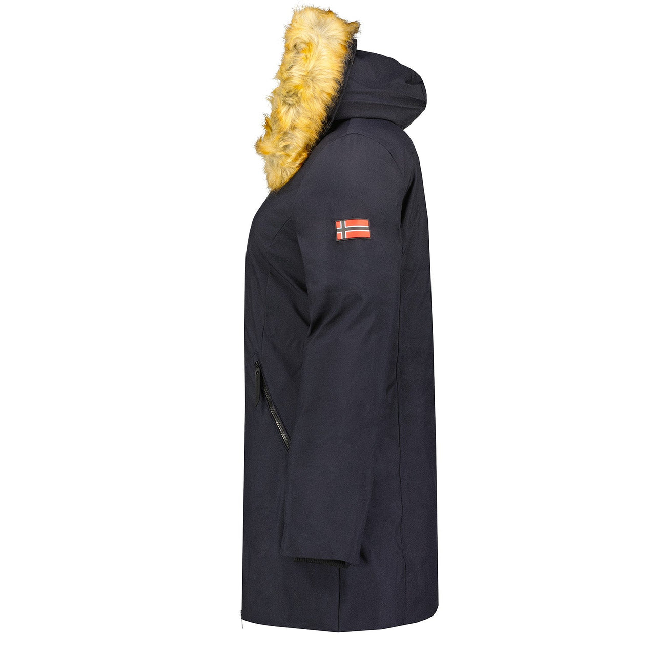 Geographical Norway Adelaide Women - Parka with hood, fur and side pockets, flag on sleeve Navy - Geographical Norway - S Navy