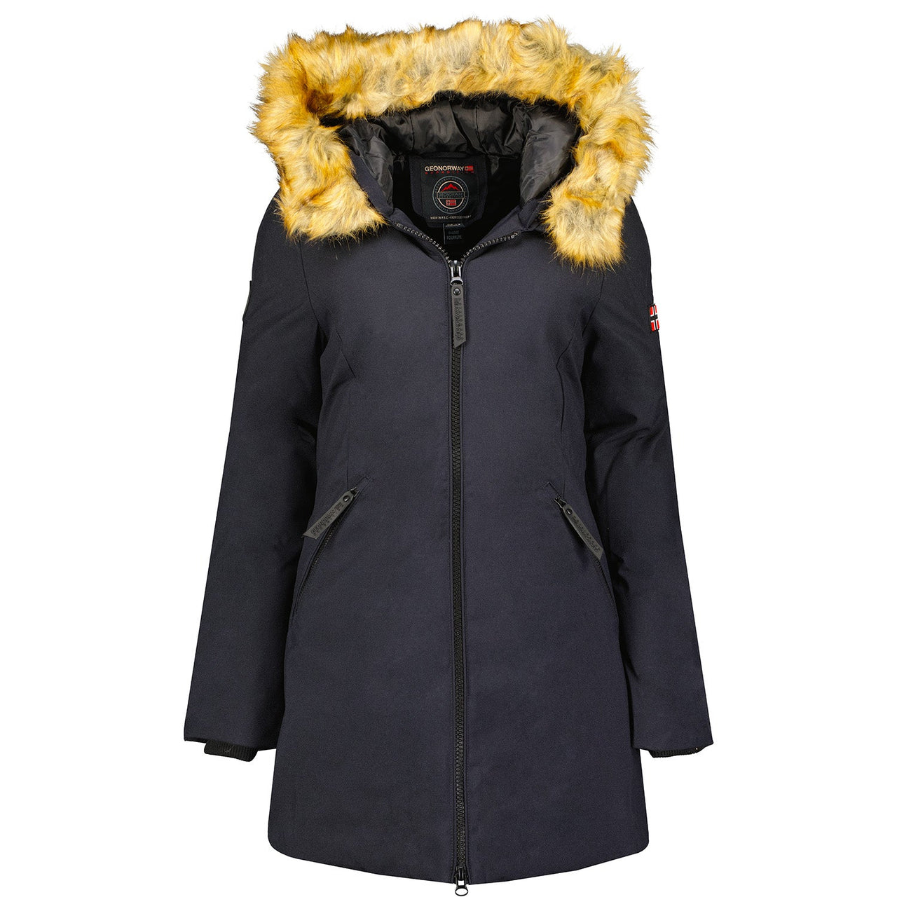 Geographical Norway Adelaide Women - Parka with hood, fur and side pockets, flag on sleeve Navy - Geographical Norway - S Navy