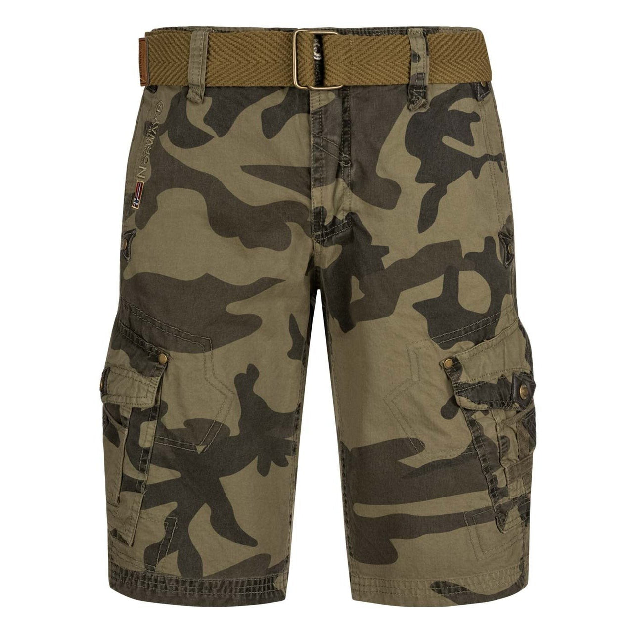 Geographical Norway Geographical Norway Peanut Homme - Bermudas con canesú de piel sintética y cinturón en Camo Caqui - Geographical Norway - S Camo Caqui